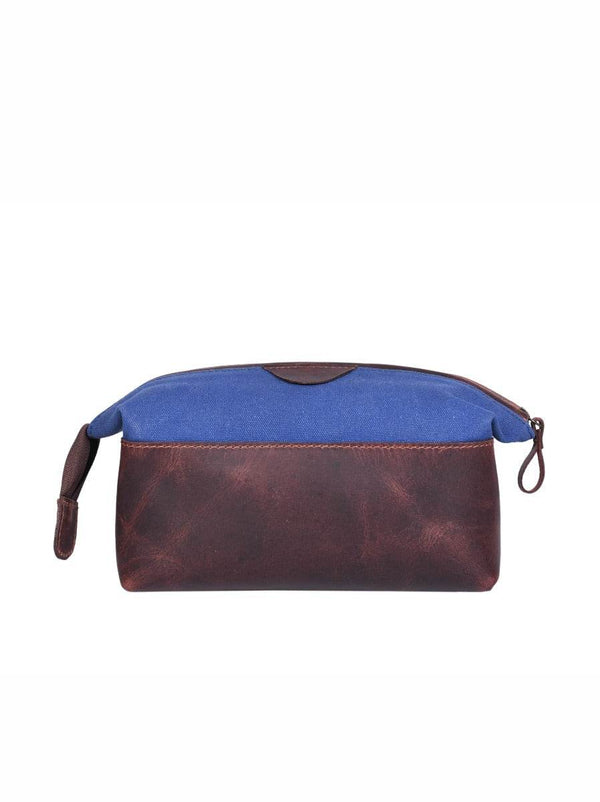 Valencia Canvas Leather Toiletry Bag - Blue - Aaron Leather Goods