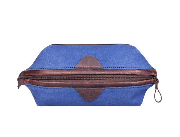 Valencia Canvas Leather Toiletry Bag - Blue - Aaron Leather Goods