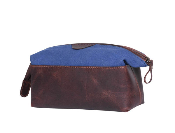 Valencia Canvas Leather Toiletry Bag - Blue - Aaron Leather Goods
