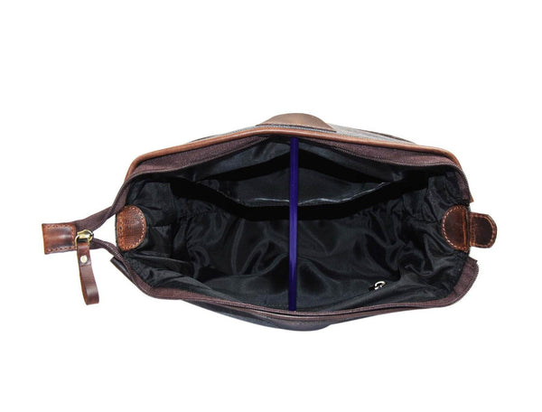 Valencia Canvas Leather Toiletry Bag - Vintage Brown - Aaron Leather Goods