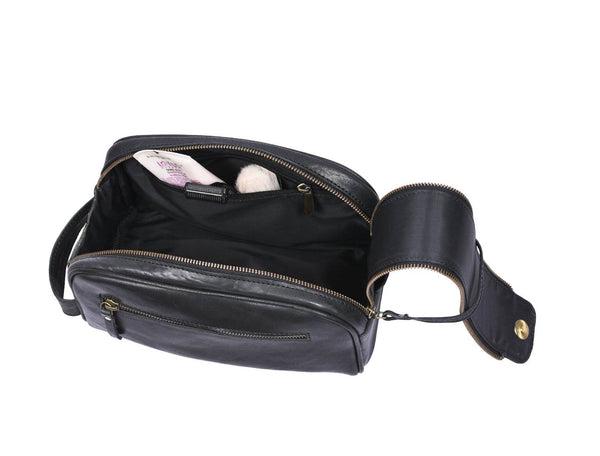 Omaha Leather Toiletry Bag - Raven Black - Aaron Leather Goods