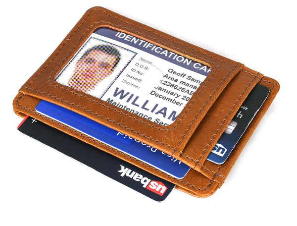 Utrera Leather Credit Card Holder - Caramel Brown - Aaron Leather Goods