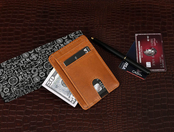 Utrera Leather Credit Card Holder - Caramel Brown - Aaron Leather Goods