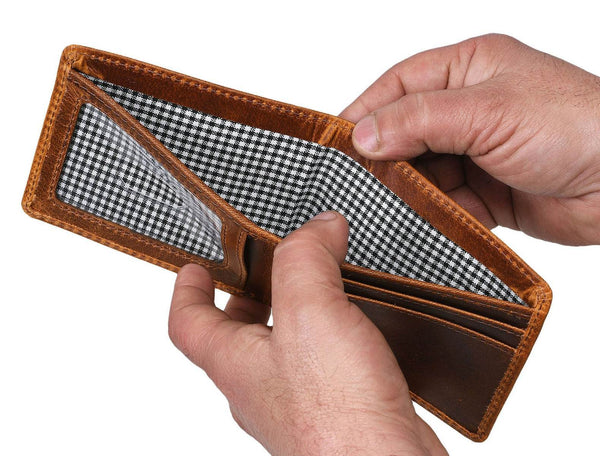 Osuna Mens Leather Wallet - Caramel Brown - Aaron Leather Goods