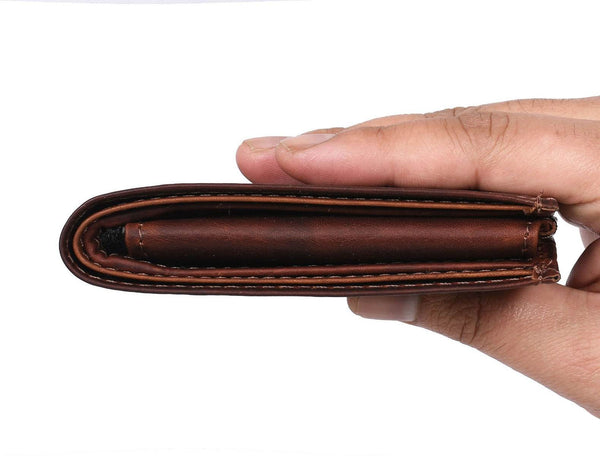 Montilla Leather Bifold Mens Wallet - Walnut Brown - Aaron Leather Goods