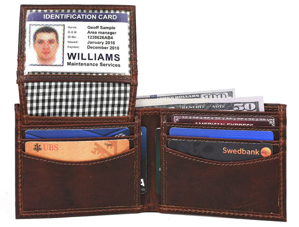 Montilla Leather Bifold Mens Wallet - Walnut Brown - Aaron Leather Goods