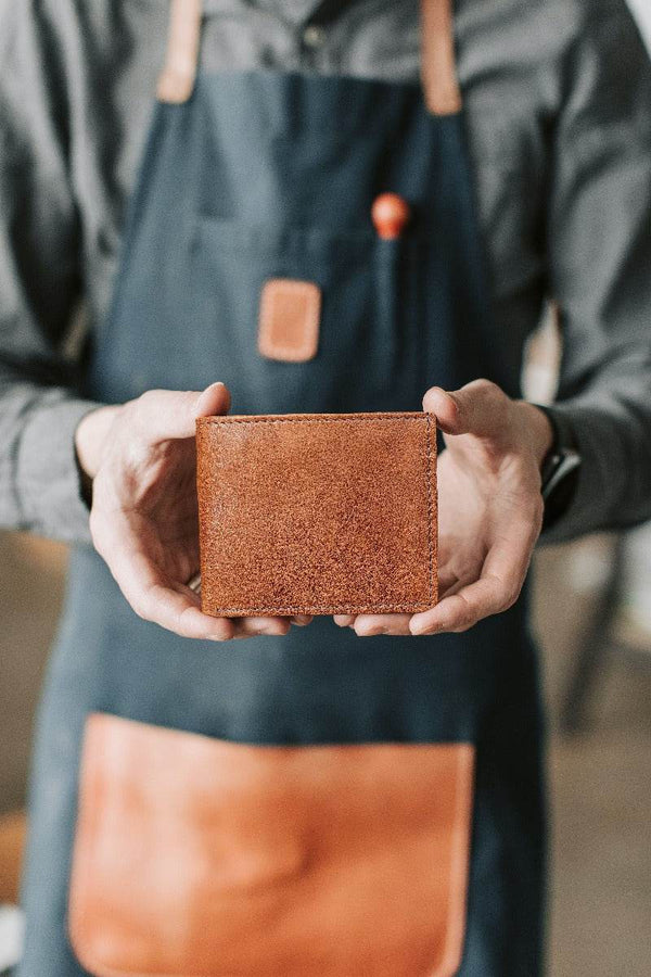 Montilla Leather Bifold Mens Wallet - Caramel Brown - Aaron Leather Goods