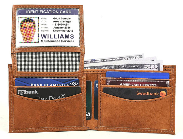 Montilla Leather Bifold Mens Wallet - Caramel Brown - Aaron Leather Goods