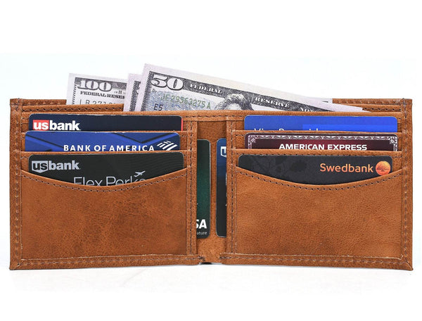 Montilla Leather Bifold Mens Wallet - Caramel Brown - Aaron Leather Goods