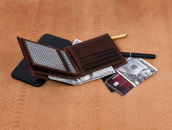 Cuenca Leather Bifold Mens Wallet - Walnut Brown - Aaron Leather Goods