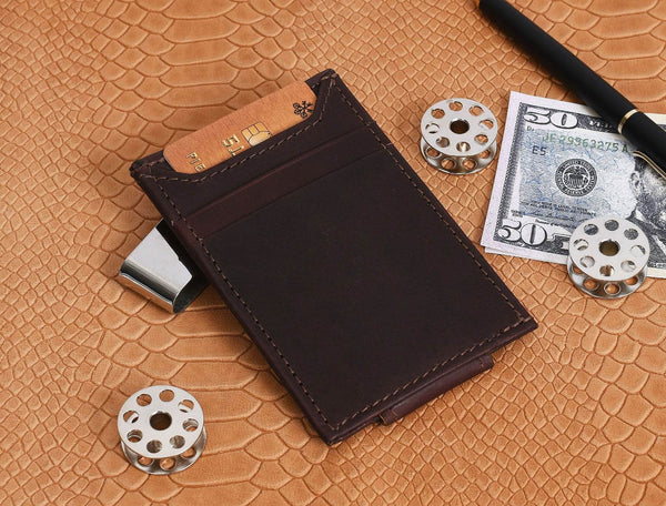 Sestao Leather Minimalist Money Clip Wallet - Walnut Brown - Aaron Leather Goods