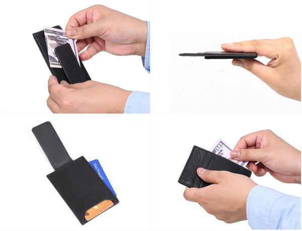 Sestao Leather Minimalist Money Clip Wallet - Raven Black - Aaron Leather Goods
