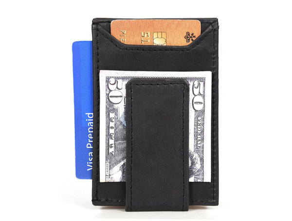 Sestao Leather Minimalist Money Clip Wallet - Raven Black - Aaron Leather Goods