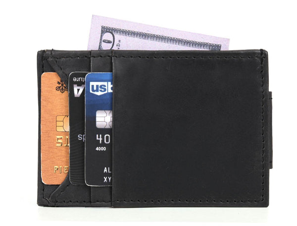 Sestao Leather Minimalist Money Clip Wallet - Raven Black - Aaron Leather Goods