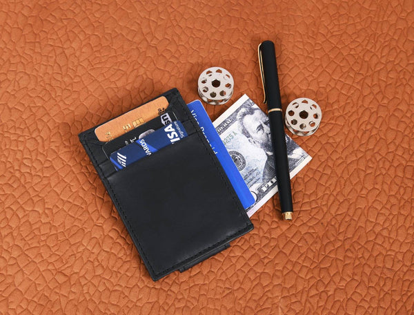 Sestao Leather Minimalist Money Clip Wallet - Raven Black - Aaron Leather Goods