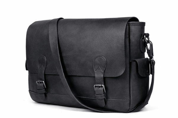 Madrid Leather Messenger Bag - Black - Aaron Leather Goods Inc