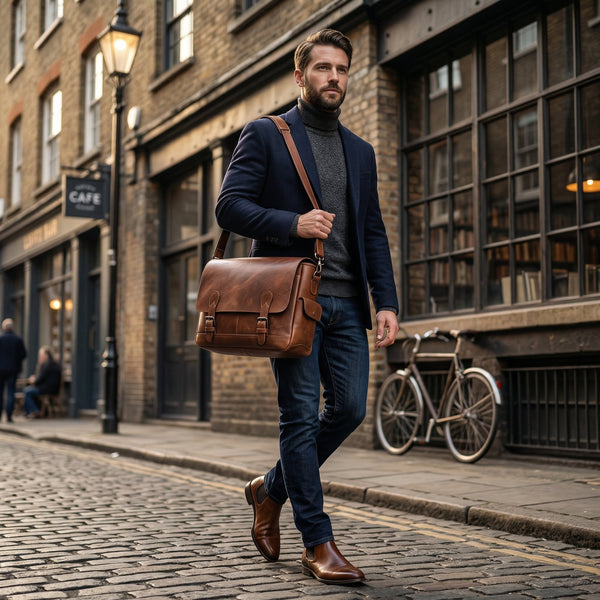 Madrid Leather Messenger Bag - Brown - Aaron Leather Goods Inc