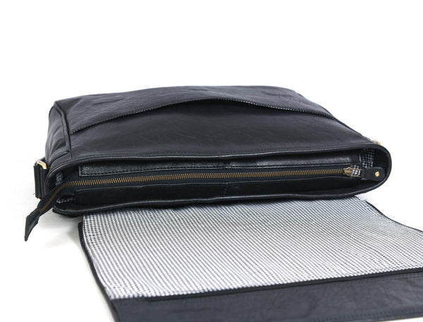Savona Leather Messenger Bag - Raven Black - Aaron Leather Goods