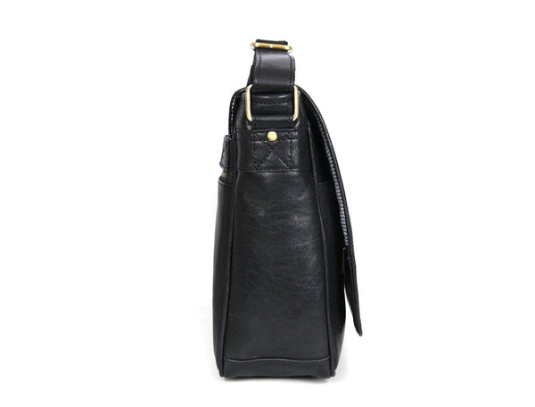 Savona Leather Messenger Bag - Raven Black - Aaron Leather Goods