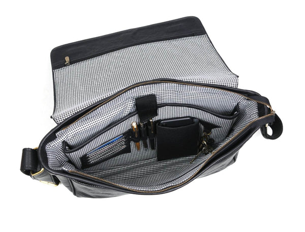Savona Leather Messenger Bag - Raven Black - Aaron Leather Goods