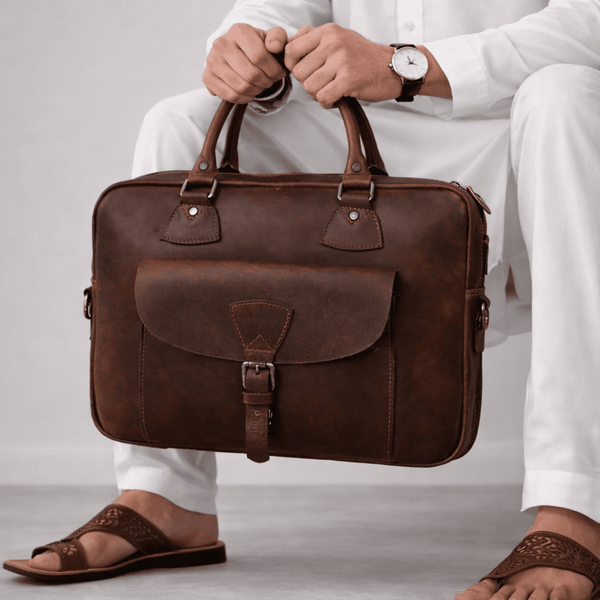 Miramas Leather Office Bag – Walnut Brown - Aaron Leather Goods