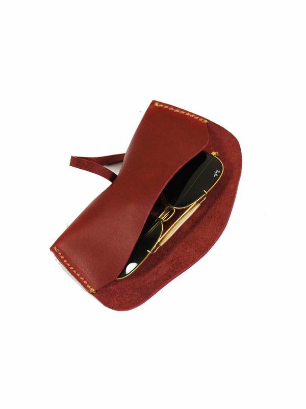 Nantes Leather Eyewear Case - Distressed Red - Aaron Leather Goods