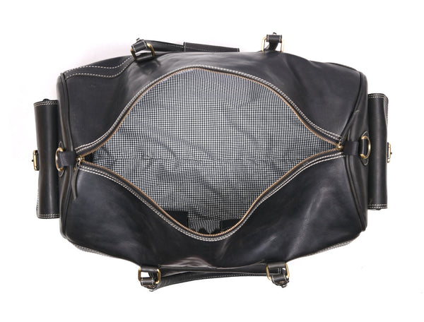 Pamplona Leather Duffle bag - Raven Black - Aaron Leather Goods Inc
