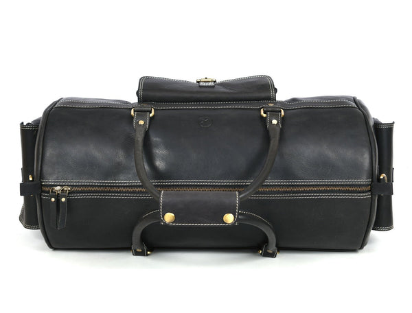 Pamplona Leather Duffle bag - Raven Black - Aaron Leather Goods Inc