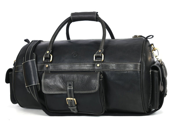 Pamplona Leather Duffle bag - Raven Black - Aaron Leather Goods Inc