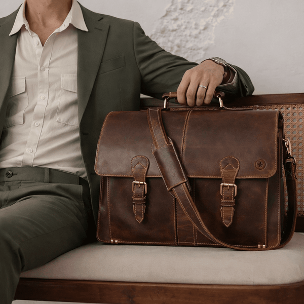 Phoenix Leather Briefcase - Walnut Brown - Aaron Leather Goods