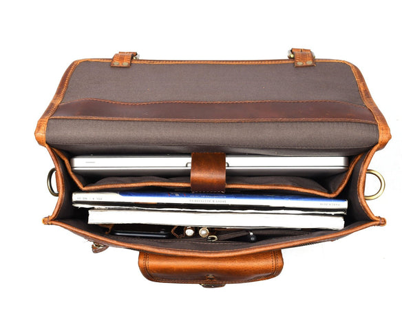 Ancona Leather Office Bag 15" - Caramel Brown - Aaron Leather Goods