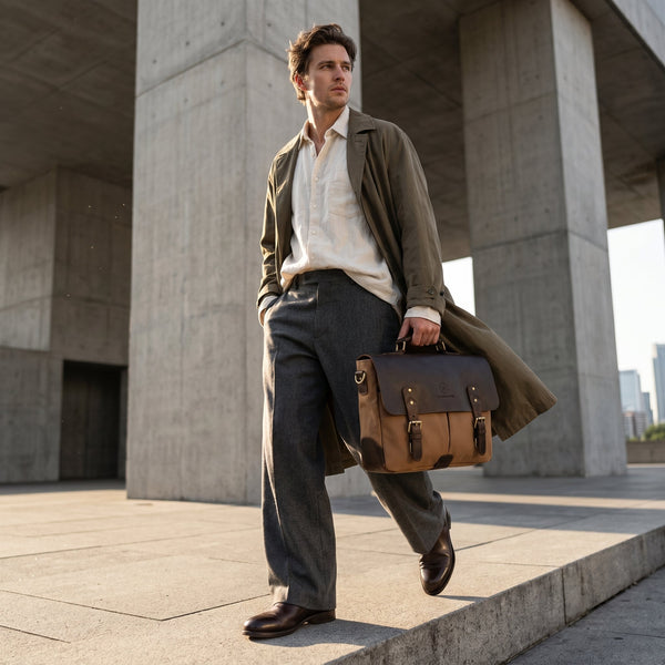 Prato Canvas Messenger Bag - Beige - Aaron Leather Goods Inc