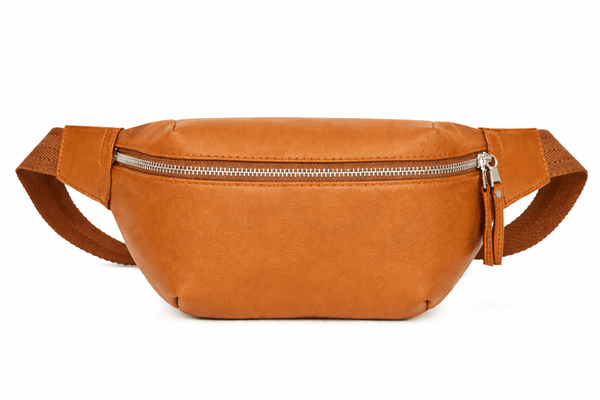 Premium Black Leather Travel Fanny Pack - Tan - Aaron Leather Goods Inc