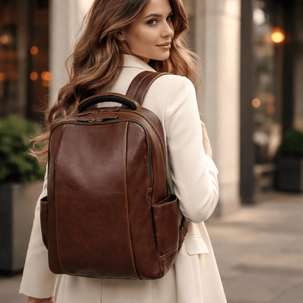 Premium Full - Grain Brown Leather Laptop Backpack – Stylish & Durable Travel Companion - Aaron Leather Goods