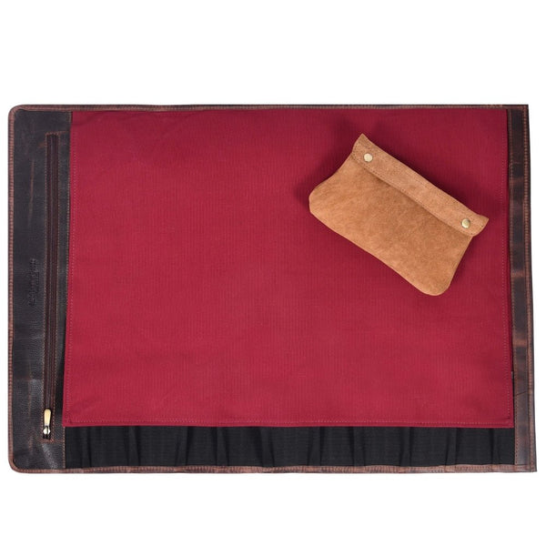Premium Leather Chef Knife Roll – Red & Brown - Aaron Leather Goods