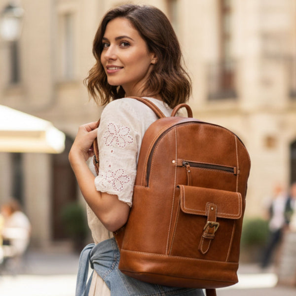 Sagunto Leather Backpack - Caramel Brown - Aaron Leather Goods