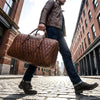 Spokane Diamond Stitched Leather Texture Weekender Bag - Shiny Brown - Aaron Leather Goods
