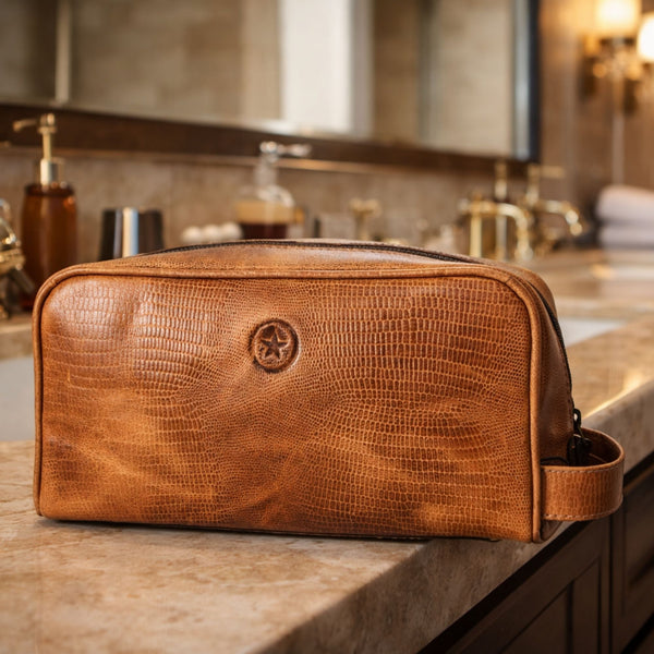 Tampa Leather Toiletry Bag - Copper Brown - Aaron Leather Goods