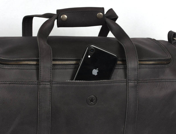 Cordoba Leather Barrel Bag - Raven Black - Aaron Leather Goods