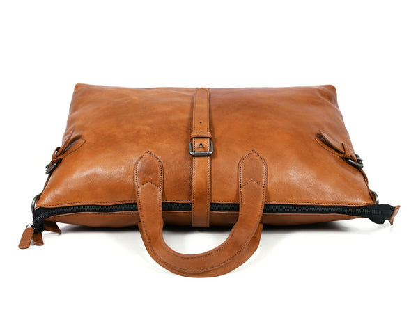 Timeless Leather Weekender Bag with Top Handles - Tan - Aaron Leather Goods Inc