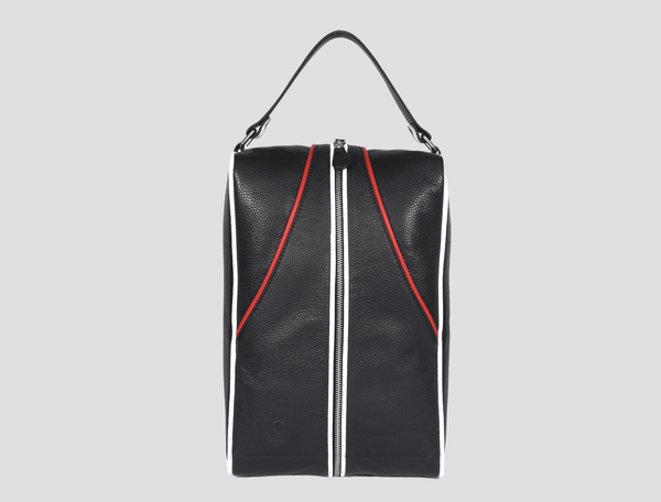 Premium Black Leather Wash Bag with Top Carry Handle - Aaron Leather Goods