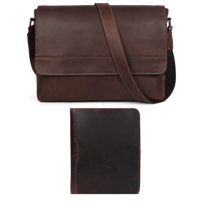 Boulder Leather Messenger Bag & Organizer Combo - Walnut - Aaron Leather Goods