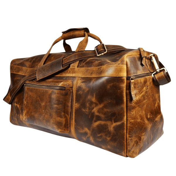 Vintage Crazy Horse Leather Duffle Bag for Travel & Weekender Trips | 23 Inch Full-Grain Leather Holdall - Aaron Leather Goods Inc