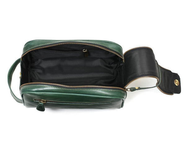 Omaha Leather Toiletry Bag - Pine Green - Aaron Leather Goods