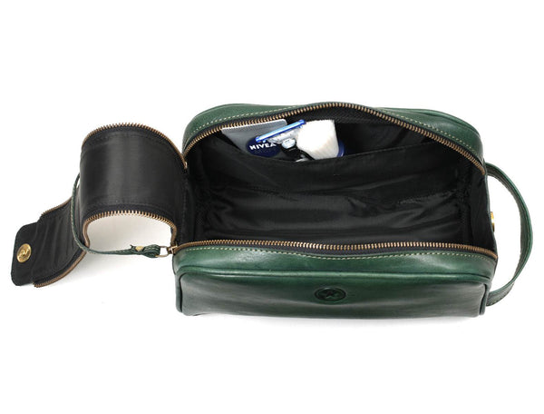 Omaha Leather Toiletry Bag - Pine Green - Aaron Leather Goods