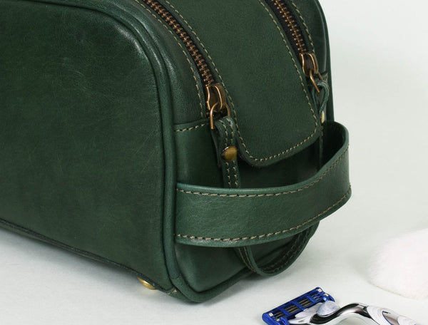 Omaha Leather Toiletry Bag - Pine Green - Aaron Leather Goods