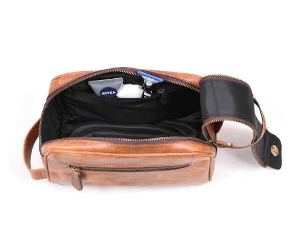 Omaha Leather Toiletry Bag - Copper Brown - Aaron Leather Goods