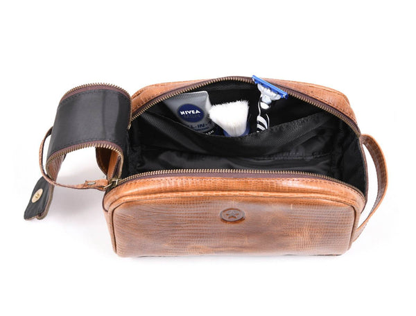 Omaha Leather Toiletry Bag - Copper Brown - Aaron Leather Goods