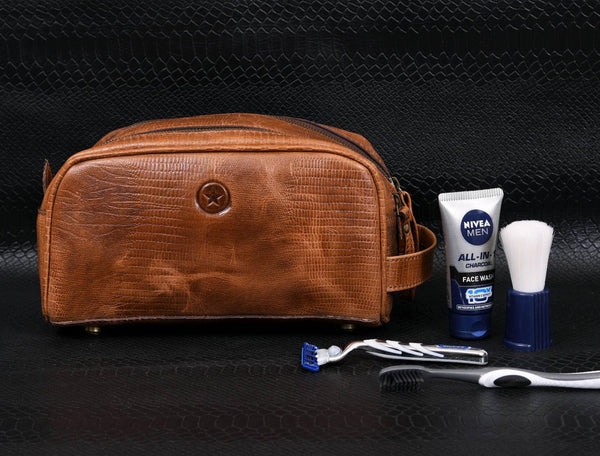 Omaha Leather Toiletry Bag - Copper Brown - Aaron Leather Goods