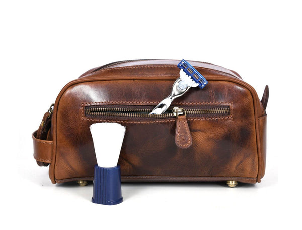 Omaha Leather Toiletry Bag - Hickory Brown - Aaron Leather Goods